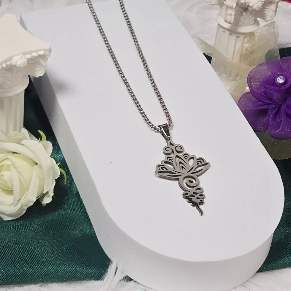 Stainless Steel Lotus Flower Pendant Zen Necklace 24